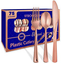 75-Pcs Heavy Duty (Rose Gold) Plastic Silverware Set, Disposable Cutlery Set, Great for Parties, Weddings, and Catering, Flatware Utensils Included: 25 Forks, 25 Spoons, 25 Knives, Stock Your Home by StockYourHome