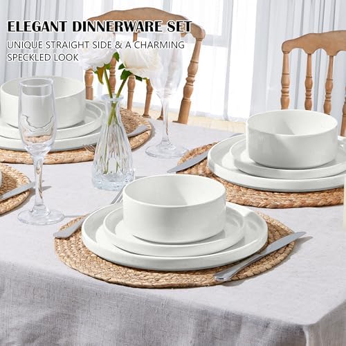 E-far 6-Piece Stoneware Dinnerware Sets, Plates and Bowls Set for 2, White - Image 3