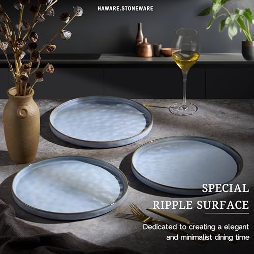 HaWare Stoneware Dinner Plates Set of 6, 10" Heavy Duty Ceramic Plate, Reactive Glaze Ripple Dinnerware for Home Restaurant, Chip and Scratch Resistant, Microwave and Dishwasher Safe, Reactive Blue - Image 3