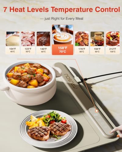 Warming Mat for Food (24"x16") - iTRUSOU 7-Level Electric Warming Tray with 400W High-Power, Timer 0–99H & Built-In Strap - Rollable Large Food Warming Mat for Parties & Buffet - Image 3