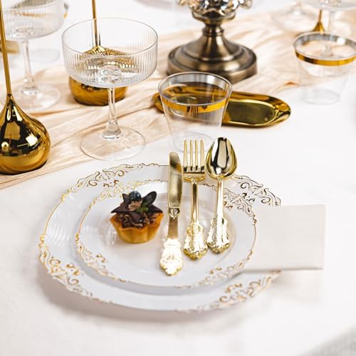350PCS Gold Plastic Plates, Dinnerware Sets for 50 Guests - Image 4