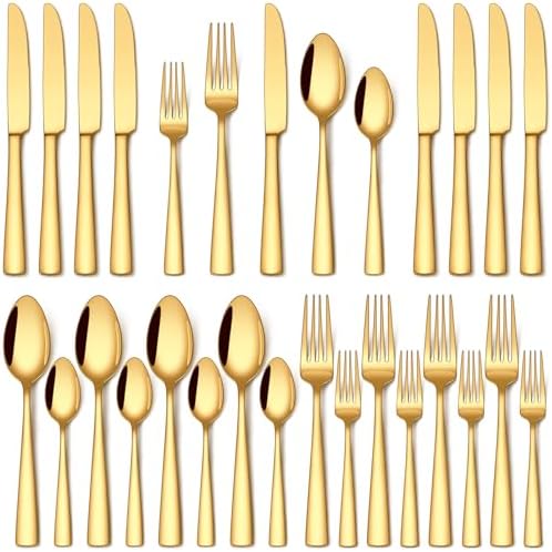 Stapava 20 Pcs Gold Silverware Set, Food-Grade Stainless Steel Flatware Sets for 4 Mirror Polished Cutlery Utensil Sets Include Dinner Knives Spoons and Forks Set Dishwasher Safe for Home Restaurant by StapavaSilverwareSet