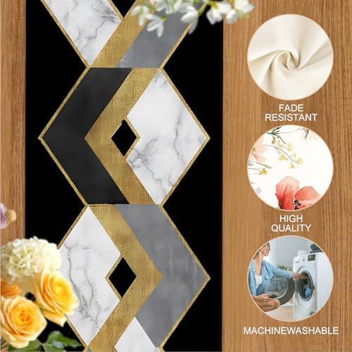 ANNA QUEEN Modern Black and Gold Marble Table Runner and Placemats Set of 6, 13"x72" Table Runner with 12"x18" Placemats, Geometric Luxury Dining Table Decor for 4 to 6 People - Image 4