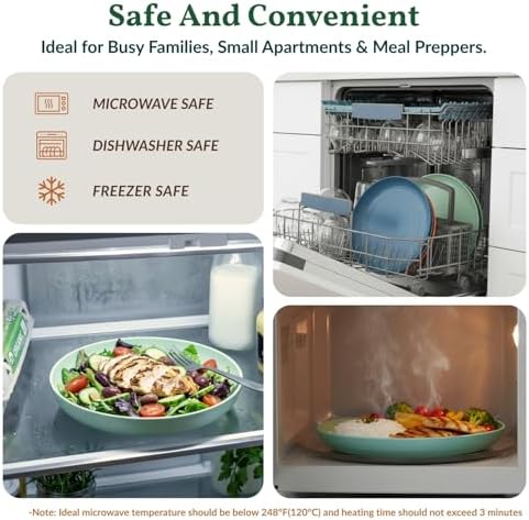 Homienly Wheat Straw Deep Plates 12 PCS Unbreakable Salad Plates Microwave & Dishwasher Safe Plastic Plates Reusable Stackable Bread & Butter Plates Sets for Kitchen, Camping, Party (9inch,Multi) - Image 5
