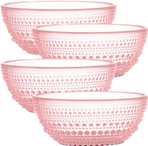 Pink Hobnail Glass Bowl Set of 4 Pressed Glass Bowls 20 oz by Yungala