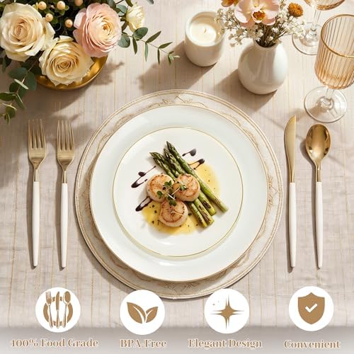 150Pcs Ivory Plastic Plates with Gold Rim,Disposable Plates with Silverware - Image 4