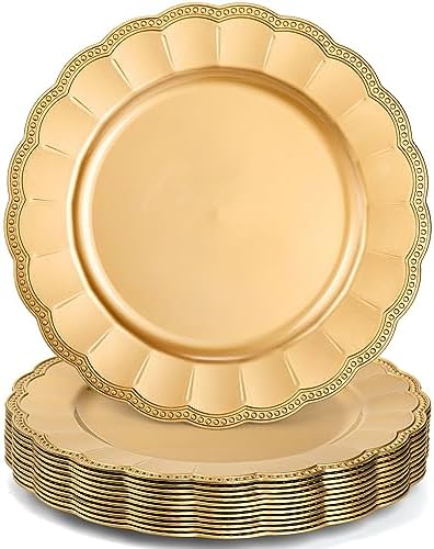 Kingrol 12 Pack 13 Inch Gold Charger Plates, Glam Dinner Chargers, Heavy Duty and Reusable Plastic Plates for Wedding Anniversary Christmas Party Table Setting by Kingrol