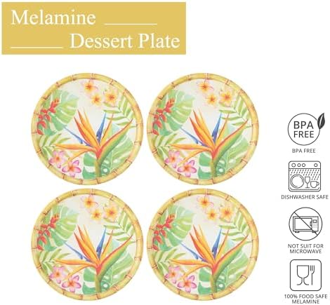 UP Bird of Paradise Melamine Round Dessert Plates, Small Serving Plates, for Appetizer, Snacks, and Side Dishes, Multicolor, 6 Inch, Set of 4 - Image 4