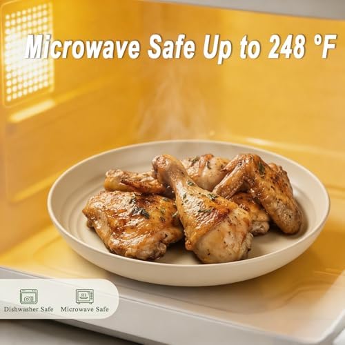 Large Dinner Plates Set for 8, Wheat Straw Plate 11 Inch, Unbreakable & Lightweight Serving Plates, Microwave & Dishwasher Safe Big Plate for Restaurant, Camping, Kitchen - Beige - Image 4