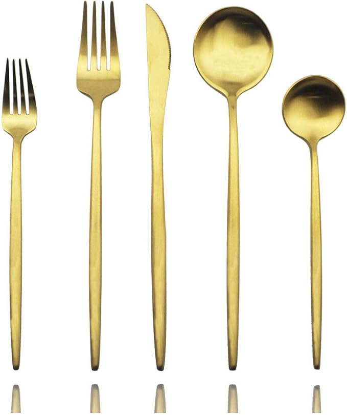 JASHII Luxury Gold Flatware, Silverware Sets, 20-piece Elegant Cute 18/10 Stainless Steel Silverware Set for Eating Home Kitchen Hotel Restaurant, Service Sets for 4 People, Dishwasher Safe