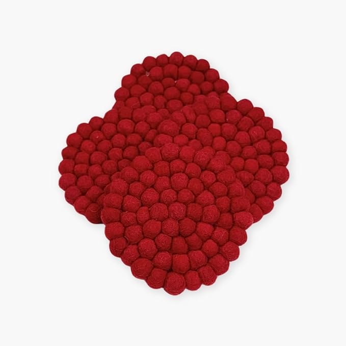 Humble Hilo Handmade Felt Coaster, 3.9 inches, Set of 4 (Red)