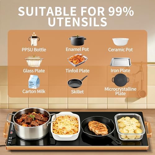 Electric Warming Tray,XL 32"x12",Tempered Glass Warming Mat for Food,Black - Image 5