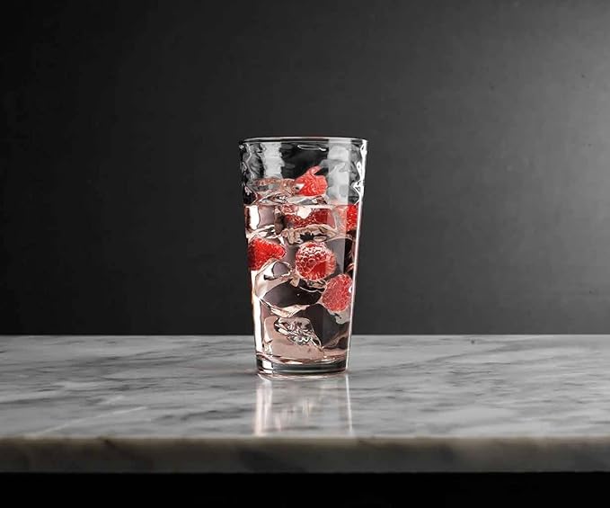 Glaver's Hammered Glass Cups. Cocktail Drinking Glasses Set of 6 Tall Kitchen Glasses, 17 oz Water Glassware For Bar, Juice, Beer, Iced Tea, Everyday Cordial Glasses Drinkware.