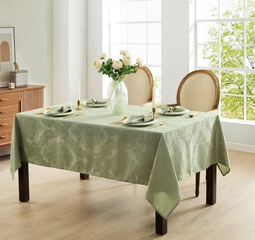 Newbridge Barcelona Damask Fabric Tablecloth, 52 x 52 Inch Square, Sage Green – No Iron, Soil Resistant Table Cover for Dining, Parties and Holidays - Image 6
