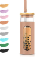 Tronco 20oz Glass Tumbler with Bamboo Lid and Straw, Reusable Iced Coffee Cup for Boba Tea, Smoothies & Cold Drinks, Spill-Proof Glass Cup with Silicone Sleeve, Dishwasher Safe, BPA-Free