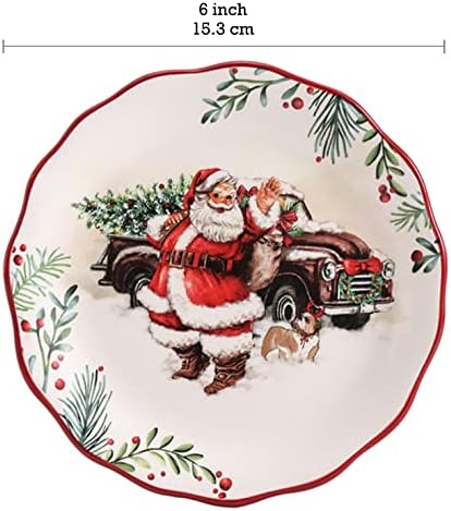 Bico Santa On The Way Scalloped Appetizer Plates Set of 6, 6 Inch Small Ceramic Dessert Plates for Snacks, Salad, Tablescape, Microwave and Dishwasher Safe, Gift for Housewarming and Thanksgiving - Image 2