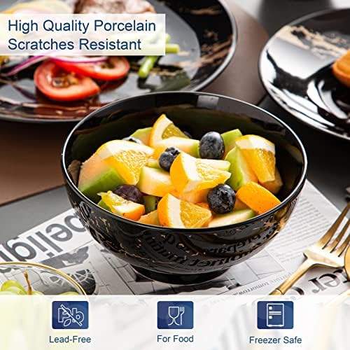 LOVECASA Black Plates and Bowls Sets for 4, Porcelain Dinnerware Sets 16 Piece Gold Splash Glaze Ceramic Dish Set, Round Dinner Set with Mugs, Dishwasher Microwave Safe - Image 4