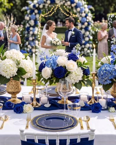 Hioasis 175 Pcs Blue Gold Plastic Plates Wedding & Party - Image 7