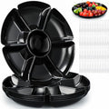 Zhehao 6 Pcs Plastic Divided Serving Trays with 60 Pcs Disposable Fork, 7 Compartments Round Chip Dip Plate, Petal Shape Platter, 10.6'' Snacks Serving Dish for Party Candy Nuts Fruits (Black) by Zhehao