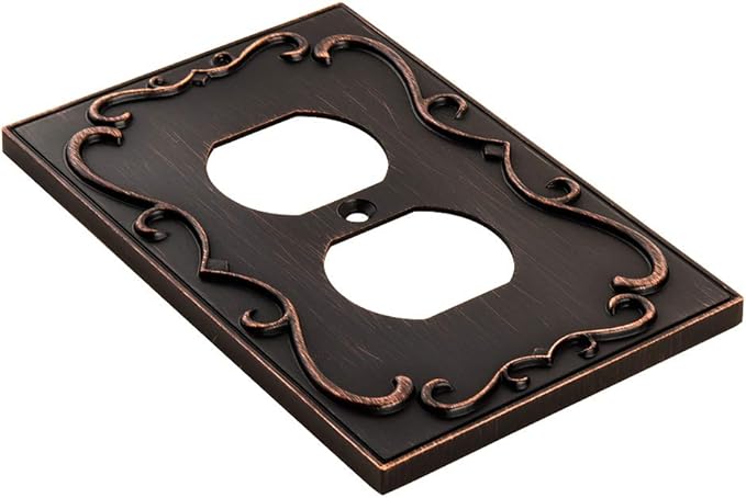 French Cabriole Decorative Wall Plate Switch Plate Outlet Cover (Single Duplex, 3 Pack, Aged Bronze)