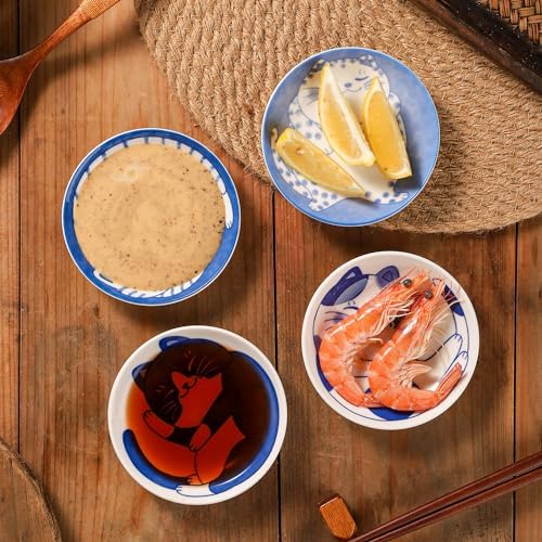 VanEnjoy Small Cute Ceramic Dishware Sets, Kawaii Cat Plates, Blue Shushi Plate Set Of 4, Japanese Plates, Dessert Plates Ceramic - Image 4
