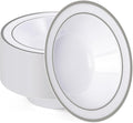 BESTVIP 50 Pack Plastic Bowls with Silver Rim, 12 oz Disposable Soup Bowls, Heavy-duty Dessert Salad Bowl for Party, Wedding, Christmas, Catering and Dinner