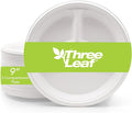three leaf 9" 3 COMPARTMENT BAGASSE ROUND PLATE, 50 Ct. Heavy-Duty- Super Strong- Natural- Eco-Friendly Disposable Bagasse Plates, 100% Biodegradable 9 inch 3 compartment plates