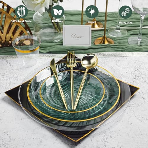 N9R 180PCS Green Plastic Plates Gold Rim, Disposable Party Dinnerware Set - Image 3
