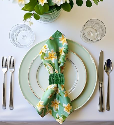 COTTON CRAFT Glitz Handmade Beaded Napkin Rings - Set of 12 - Dark Green - Image 5