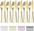 Evanda Gold Steak Knives Set 12 Piece, Gold Titanium Plating Stainless Steel 6 Dinner Forks and 6 Dinner Knives Set, Steak Knives Steak Forks, Dishwasher Safe by Evanda