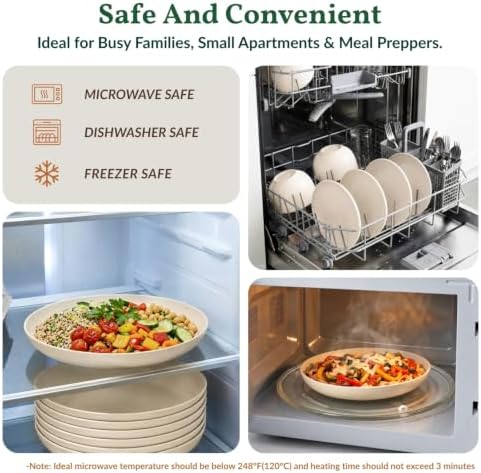Homienly Unbreakable Salad Plates Set Wheat Straw Plates Set of 6 Lightweight Dinner Plates for Camping,RV Microwave & Dishwasher Safe Plates 9 Inch Deep Plates for Dessert, Sandwich (Beige) - Image 6