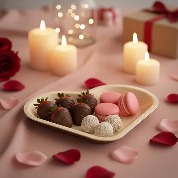 Charity Leaf Disposable Palm Leaf 8" Heart Plates (100 pieces) Bamboo Like Serving Platters, Disposable Boards, Eco-Friendly Dinnerware For Weddings, Catering, Events