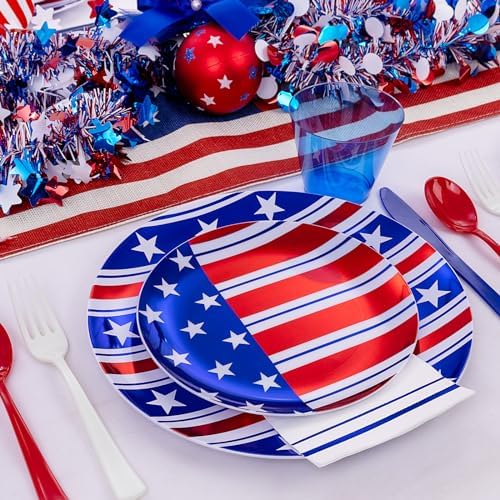 Festiva 175Pcs 4th of July Plates & Red White Blue Disposable Plastic Silverware &Clear Blue Cups-American Flag Patriotic Party Supplies for,4th of July&Memorial Day - Image 3