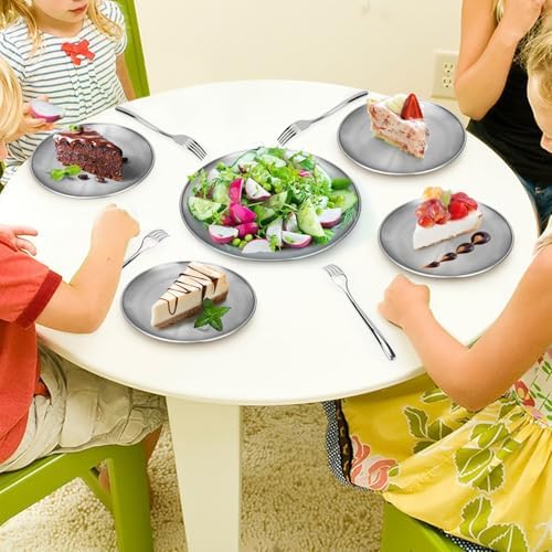 Metal Camping Plates, 4 Pack 9.1 inch 304(18/8) Stainless Steel Plates, Reusable Pizza Food Serving Snack Eating Salad Dishes Round Shatterproof Plate Silver Dinnerware Dinner Oven Safe - Image 6