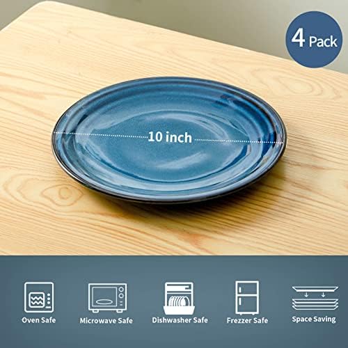 HASENSE Ceramic Dinner Plates Set of 4,10 Inch Large Porcelain Pasta and Salad Plates,Blue Stoneware Plate Set Microwave,Oven,and Dishwasher Safe - Image 5