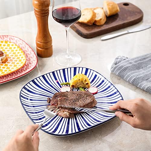 Selamica Porcelain Square Dessert Salad Pasta Steak Plates 10 inches ceramic plates set of 6 microwave/dishwasher/oven safe, Assorted Colors - Image 7