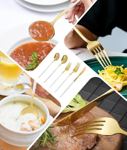 Kawlity Stainless Steel Serving Flatware Durable White & Gold Polished Knives Spoon Forks 30 Pcs Utensil Dinner Tableware, for Kitchen Dishwasher Adults and Children Ideal Gift - Image 4