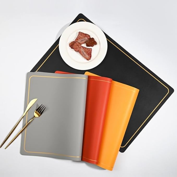 PU Leather Placemats Set of 4 - Waterproof Heat Resistant Dining Table Mats - Minimalist Non-Slip Coasters for Plates & Bowls 18x12 Inches (Navy)