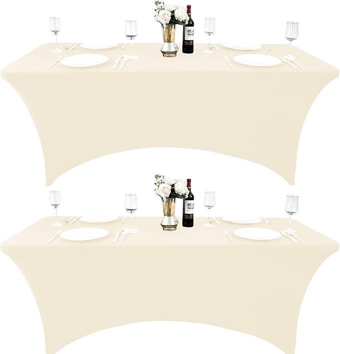 2-Pack 4ft Spandex Table Covers for Rectangular Folding Tables - Wrinkle Resistant Stretch Tight Table Cloths - Ultimate Fitted Table Protector for Parties, Banquet, and Wedding