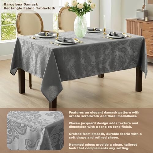 Newbridge Barcelona Damask Fabric Tablecloth, 60 x 120 Inch Rectangle, Grey – No Iron, Soil Resistant Table Cover for Dining, Parties and Holidays - Image 3
