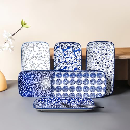 Selamica Ceramic 12 Inch Serving Platters Set of 6, Vintage Blue - Image 3