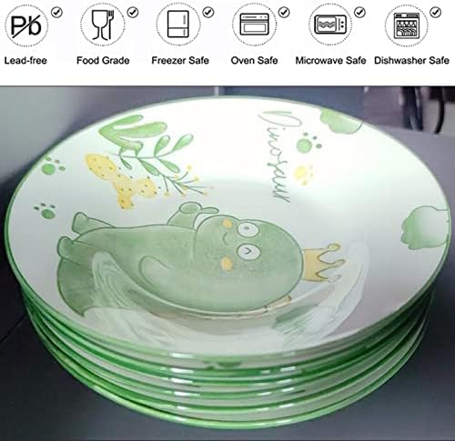 Set of 5 Porcelain Plates with Dinosaur Pattern, 7 inch Large Dessert Salad Ceramic Dinner Plates, Serving Pasta Dishes for Steak, Pasta, Pizza, Appetizer (Dishwasher & Microwave Safe) - Image 7