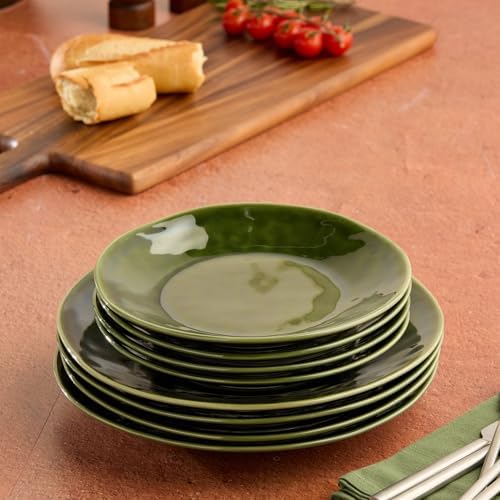 Verde 9-Inch Stoneware Salad Plate Set of 4 - Deep Green Tones with Textured Surface, Perfect for Salads, Appetizers, and Complements Olivia Collection - Image 5