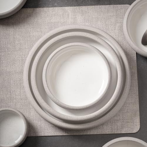 Uaral Ceramic Salad Plate Set,Small Dinner Plates and Bowls,Side Dishes with Texture Grey Finish Underside, Set of 4,5.5inch,14oz(Color Clay Grey and White) - Image 4