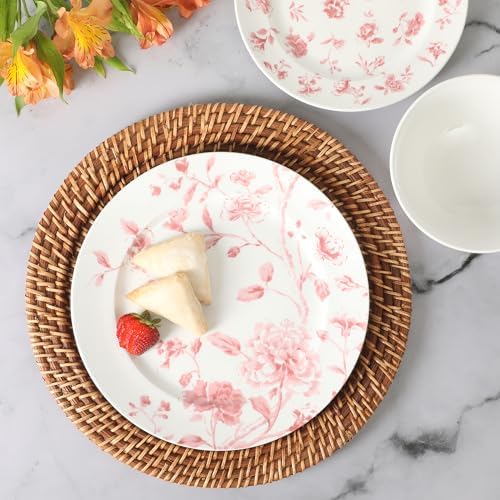 Martha Stewart Empress Bouquet 12-Piece Decorated Porcelain Chip and Scratch Resistant Dinnerware Plates and Bowls Set - Pink Floral - Image 6