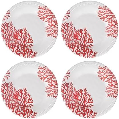 UP Red Coral Melamine Round Dessert Plates, Small Serving Plates, for Appetizer, Snacks, and Side Dishes, Red, 6 Inch, Set of 4 by UPware