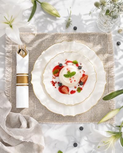 bUCLA 175PCS Ivory Plastic Plates - Gold Rim 25 Guests for Party, Wedding - Image 6