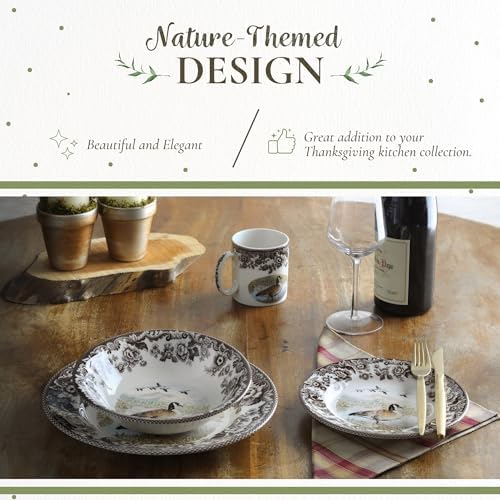 Spode Woodland Canadian Goose Salad Plate - 8" Fine Earthenware with British Flowers Border for Appetizers, Salads, Desserts - Microwave, Oven, Freezer, Dishwasher Safe, Made in England - Image 3