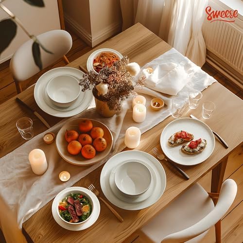 Sweese Dinnerware Sets Service for 4, 12 pcs Matte Speckled Glaze Plates and Bowls Sets, Handmade Ceramic Dish Set, Highly Chip and Crack Resistant Modern Plate Set, White - Image 5