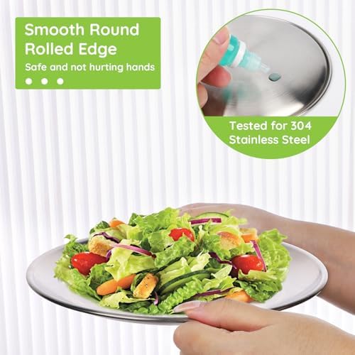 10 Stainless Steel Plates, 7.8 inch 304(18/8) Metal Camping Plate, Reusable Food Serving Dish Snack Eating Dishes Round Shatterproof Plate Silver Dinnerware for BBQ Dinner Oven Dishwasher Safe - Image 3